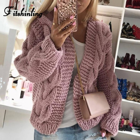 Fitshinling Vintage Twist Cardigan Women Sweater Knitwear 2022 Autumn Winter Open Stitch Top Solid Slim Long Sleeve Cardigans ► Photo 1/6