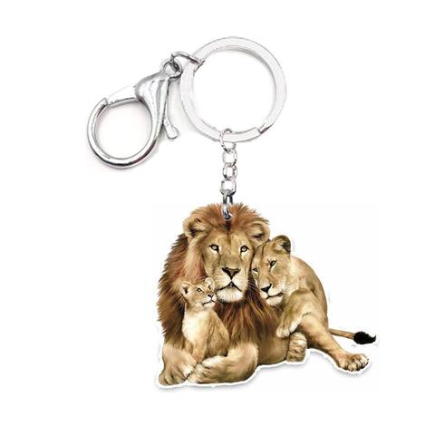 Lion Acrylic Keyring Lions Family Interesting Funny Love Animal Charms Not 3D Keychain Gift for Women Car Key Ring Purse Men Toy ► Photo 1/6