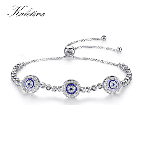 Women Evil Eye Lucky Hamsa Bracelet Genuine 925 Sterling Silver Men Luxury Round Blue Eyes CZ Crystal Tennis Bracelet KLTB014 ► Photo 1/6