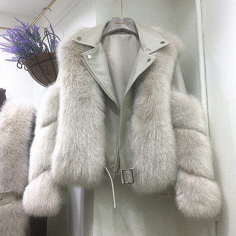 2022 New thicker jacket fox fur coat ladies motorcycle model leather fashion short ladies zipper fur stitching jacket ► Photo 1/6