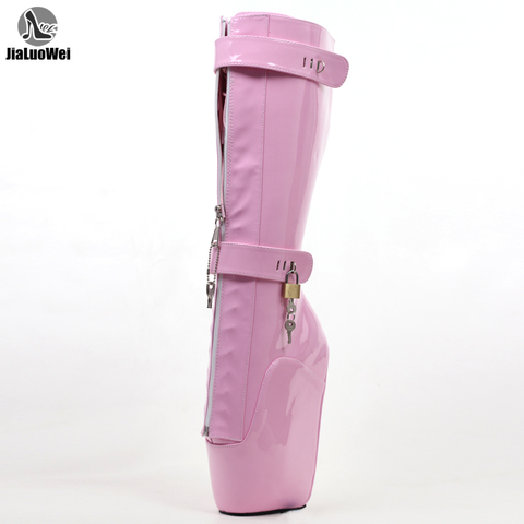 jialuowei Women Sexy Boots 18cm High Wedge Heel Heelless Sole Lockable Zipper padlocks Knee-High Ballet Boots Unisex Shoes ► Photo 1/6