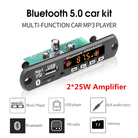 KEBIDU 2*25W Amplifier Bluetooth5.0 MP3 WMA Decoder Board Audio Module USB FM TF Radio Car USB MP3 Player With Recording ► Photo 1/6