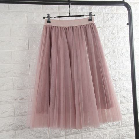 TingYiLi 4 Layers Tulle Skirts Womens Black Gray White Adult Tulle Skirt Elastic High Waist Pleated Midi Skirt ► Photo 1/6