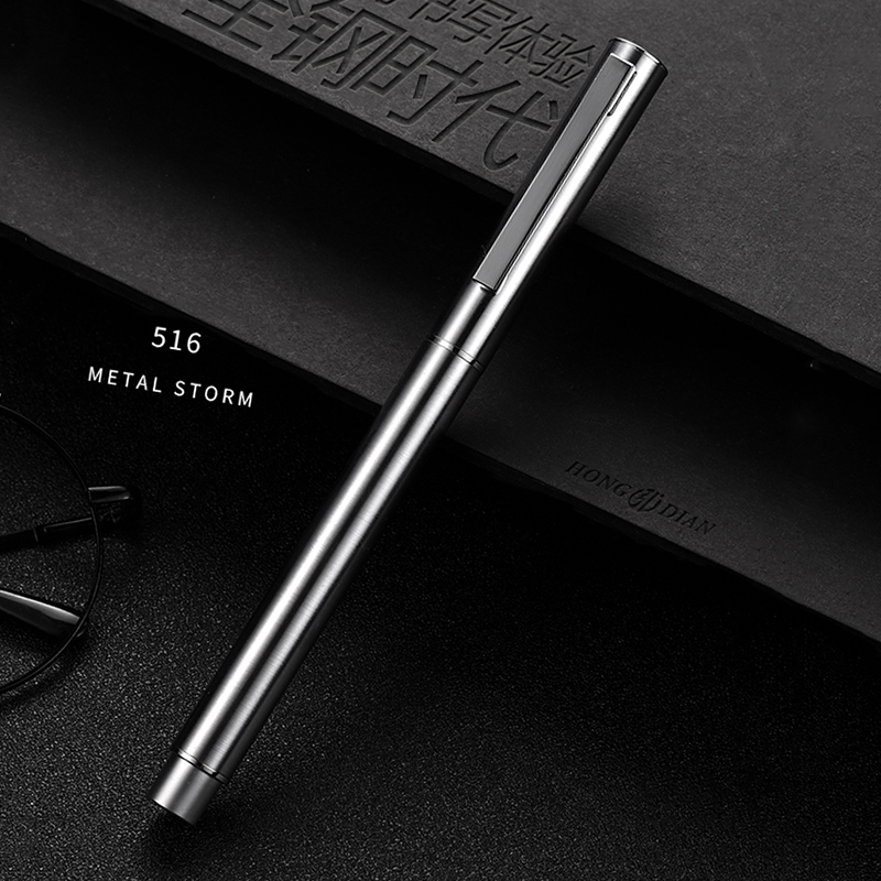 0.38mm Fountain Pens Platinum Steel Writing Ink Pen Silver Metal Fine Hooded Nib 