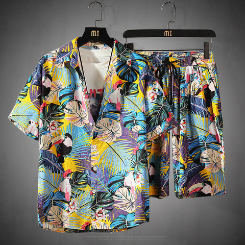 Mens Set Short Sleeve Hawaiian Shirt And Shorts Summer Casual Floral Shirt Beach Two Piece Suit 2022 New Fashion Men Sets S-5XL ► Photo 1/6