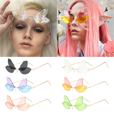 New Rimless Decorative Glasses Women Girls Butterfly Eyewear For Party Cosplay Novel Weird Vintage Street Sun Glasses ► Photo 1/6