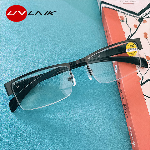 UVLAIK Blue Light Blocking Reading Glasses Men Business CR-39 Aspheric Glasses Transparent Eyeglasses Frame 1.0 1.5 2.0 2.5 3.0 ► Photo 1/6