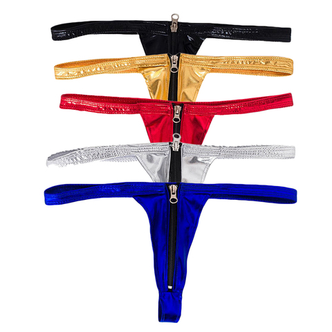 Elastic Leather Zip Open Front Thong G String T Back Briefs Sexy Underwear Erotic Lingerie Bikini Underwear for Women ► Photo 1/6
