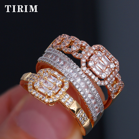 TIRIM Luxury Noble Women Rings Interlacing Line Wide Surface Baguette CZ  for Festival Wedding Engagement Jewelry Accessories ► Photo 1/6