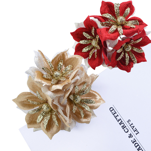 9pcs Gold Glitter Silk Artificial Flowers Wedding Wreath Home Decor Supplies DIY Gift Box Decor Christmas Decorative Fake Flower ► Photo 1/6
