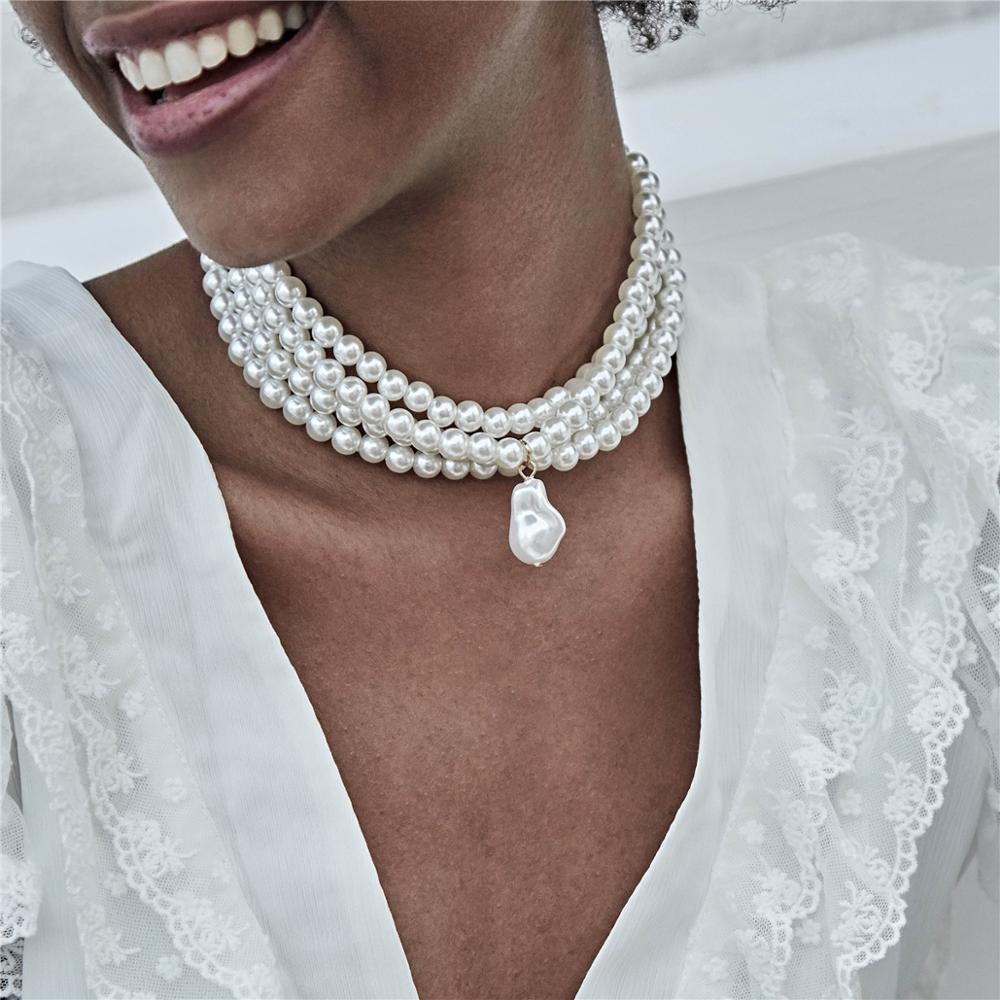 Fashion Multi-level Diamond Pearl Charm Necklace Collar Bib for Women