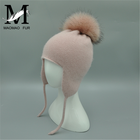 Kids Hat Children Cute Warm Beanies Protect The Ears Hats Winter Autumn Boys Girls Angora Knit Baby Hat Real Fur Ball Unisex Cap ► Photo 1/6