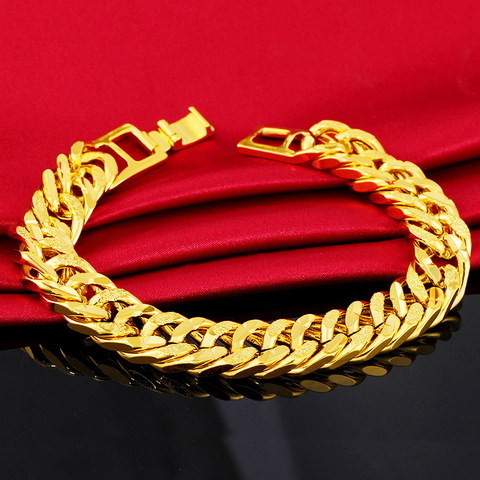 12MM 24K Pure Gold Color Bracelets for Men Women Chain Bracelet Bangles Wristband Pulseira Homme African Gold Jewelry Man Bijoux ► Photo 1/5