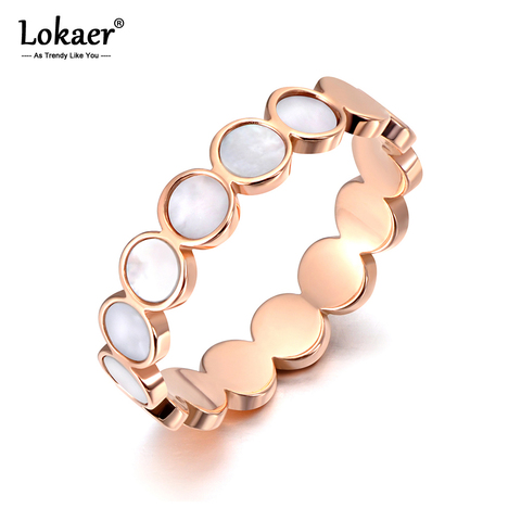 Lokaer Titanium Stainless Steel Fine Brand White Shell Rings Bridal Wedding Engagement Ring Jewelry For Women Girls R19113 ► Photo 1/5