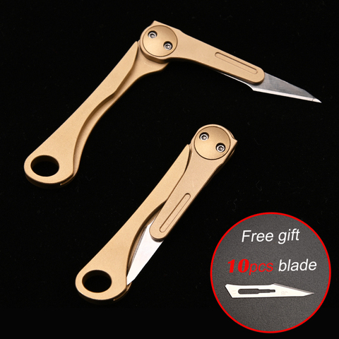 2022 Brass Mini Folding Knives Outdoor Portable Removable EDC Pocket Knife Self Defense Survive Gadget Box Letter Peeling Opener ► Photo 1/6