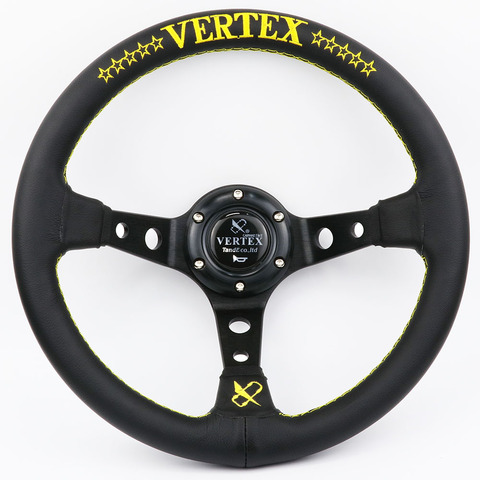 Yellow Embroidery 13inch Vertex Black Genuine Leather Deep Dish Drift Sport Steering Wheels ► Photo 1/6