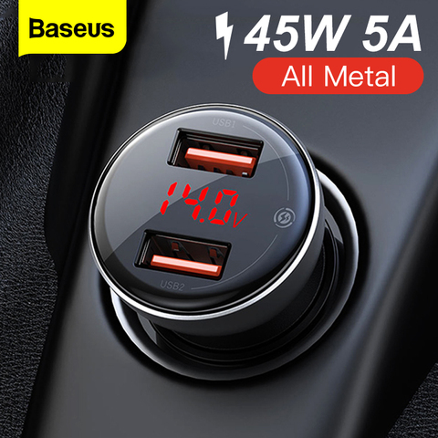 Baseus 45W Metal Dual USB Quick Charge 4.0 3.0 Car Charger SCP QC4.0 QC3.0 Fast Car USB Charger For iPhone Xiaomi Mobile Phone ► Photo 1/6