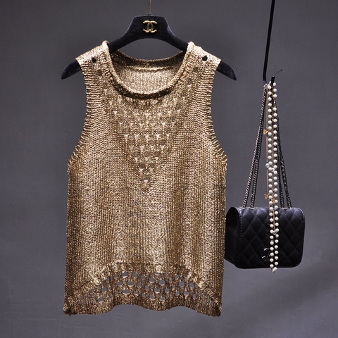 HPersonality Bingbing Glitter Sequined Cut Out Vest Sleeveless Shirt Top Camisole Tanks Tank Top Woman Top Top Mujer ► Photo 1/5