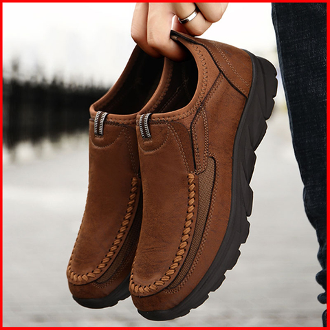 Men Casual Shoes Autumn 2022 Leather Loafers Sneakers Retro Handmade Mens Shoes Big Size 48 Light Sneakers Man Zapatillas Hombre ► Photo 1/6