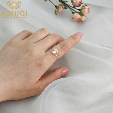 ASHIQI 2022 New Natural Freshwater Pearl Simple Ring Real 925 Sterling Silver Jewelry Fashion Gifts for Girls ► Photo 1/6
