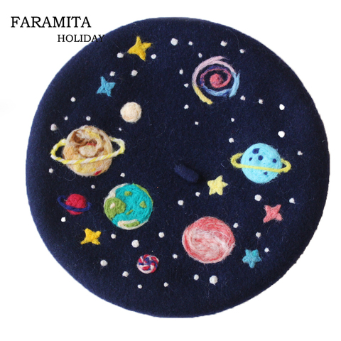 Faramita Holiday Painter Hat Women Kids Girls Boys French Berets Colorful Planet Parents-child Beret Winter Handmade Manual Hats ► Photo 1/4