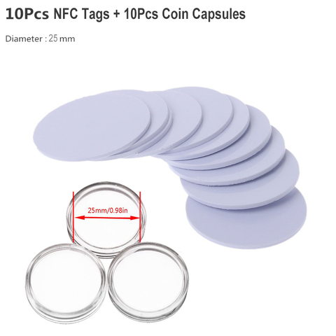 20PCS Ntag215 NFC Tags Phone Key 13.56MHz NTAG 215 Universal Labels RFID Tag 25mm Coin Holder with Capsules Box Storage Dropship ► Photo 1/6