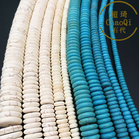 Wholesale Dia 2*4/3*6/8~18mm Flat blue and Ivory Turquoise Spacer Beads Loose round natural stone bracelet rondelle beads ► Photo 1/6
