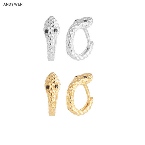 ANDYWEN 925 Sterling Silver Gold Snake Circle Huggies Hoops Women Fashion Luxury Jewelry 2022 Rock Punk Crystal Loops Piercing ► Photo 1/6