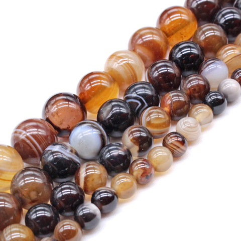 Natural Stone Coffee Stripe Agates Beads 4.6,8,10,12mm Pick size for Jewelry Making ► Photo 1/6