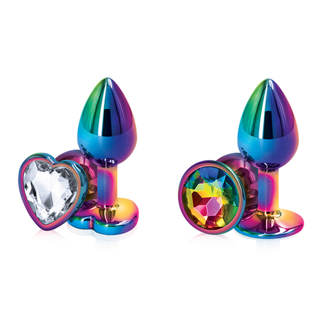 Rainbow Rose gold Small Medium size set Heart shape Crystal Metal anal beads butt plug Jewelry ass sex toy for female male ► Photo 1/6