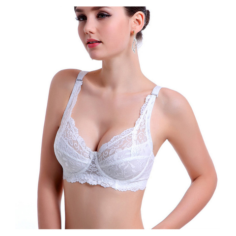 Women See-Through Lace Push Up Transparent Everyday Bra Half Cup Lingerie A  BC D 