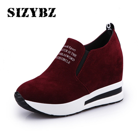 Flock Sneakers New High Heel Lady Casual Black Wine Red Women Sneakers Leisure Platform Shoes Breathable Height Increasing Shoes ► Photo 1/6