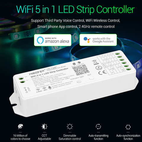 MiBOXER 5 IN 1 LED Controller WL5 2.4G WiFi 15A Single color,CCT,RGB,RGBW,RGB+CCT Led Strip dimmer Support Amazon Alexa Voice ► Photo 1/4