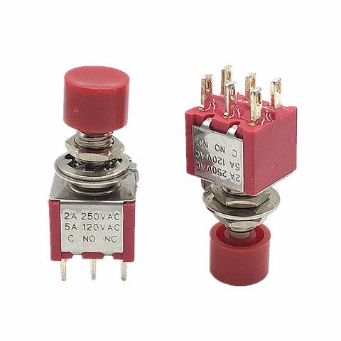 5pcs PS-202 Red 6Pin C-NO-NC 6mm Mini Momentary Automatic Return Push Button Switch 2A 250VAC/5A 120VAC Toggle Switches ► Photo 1/3