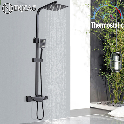 Black Thermostatic Bathroom Shower Faucet Set Chrome 8 inch Shower Head Brass tub spout Bathtub Shower Crane Thermostatic Taps ► Photo 1/6