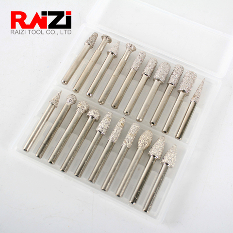 Raizi 20 Pcs Vacuum Brazed Diamond Burs Drill Bits Set For Granite Stone Brick Concrete 1/4 Shank Profiling Carving Head Tools ► Photo 1/6