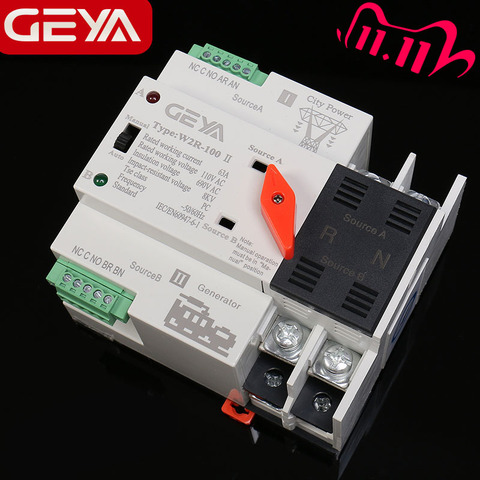 Free Shipping GEYA W2R Mini ATS 2P  Automatic Transfer Switch Electrical Selector Switches Dual Power Switch ATS 63A 100A ► Photo 1/6