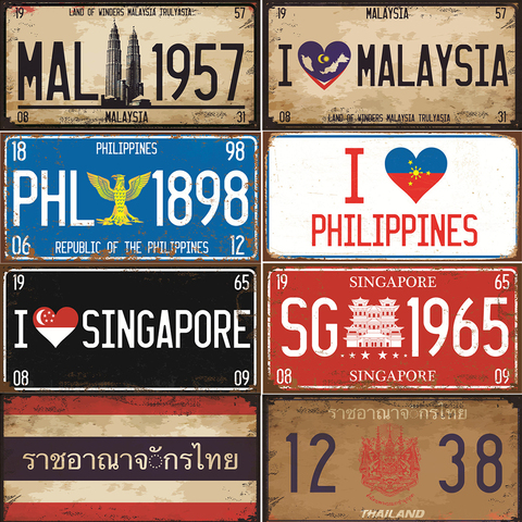 Flag Plaque Vintage Metal Sign Tin Plate Bar Pub Club Home Decor Wall Art Painting Malaysia/Philippine/Singapore/Thailand Poster ► Photo 1/6