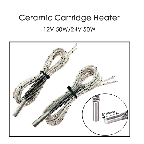 1M Heating tube 6*20mm 12V 24V 50W Ceramic Cartridge Heater Reprap&Mendel For HotEnd J-Head 3D Printer Parts ► Photo 1/6