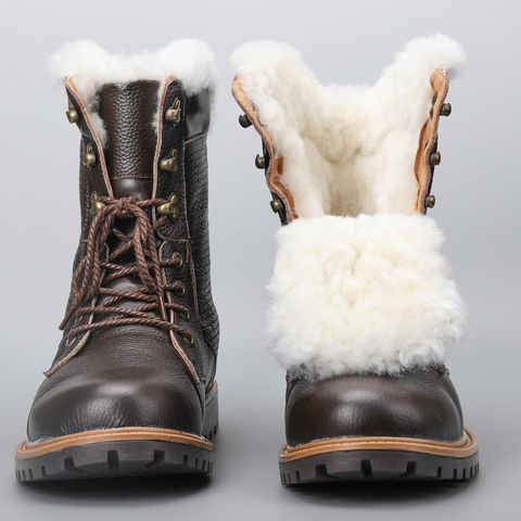 Natural Wool Winter Boots Warmest Handmade Men Winter Shoes Genuine Leather Snow Boots #YM1568 ► Photo 1/6