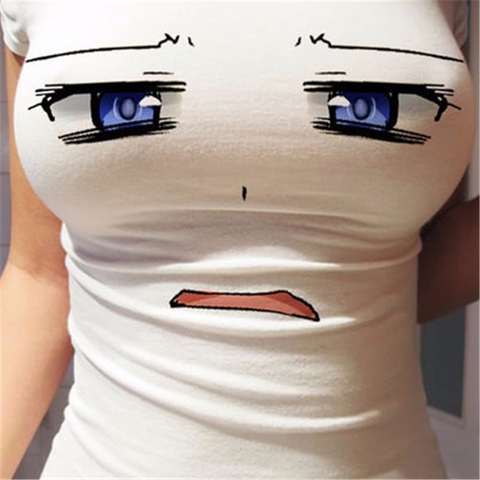 Women Funny 3D Eyes Printed T-shirt Sexy Anime Cartoon Cute Expression Straitjacket Short Sleeve T shirts Tops Ladies Slim Tees ► Photo 1/6