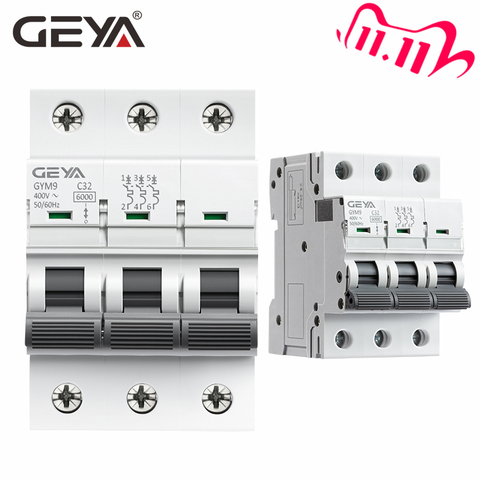 GEYA GYM9 3P 6KA Mini disyuntor Din Rail Circuit Breaker 6A 10A 16A 20A 25A 32A 40A 50A 63A AC Type MCB 400V ► Photo 1/6