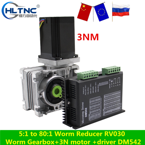 5:1 to 80:1 Worm Gearbox RV030 Speed Reducer 14mm output Nema23 Stepper Motor 3A 112MM 3NM 425Oz-in Convert 90 degree For CNC ► Photo 1/6