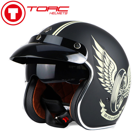 TORC FLYING Vintage Motorcycle Helmet Motocross Open Face Half Helmet Retro JET Racing Helmet Motorbike Casque Moto ► Photo 1/6