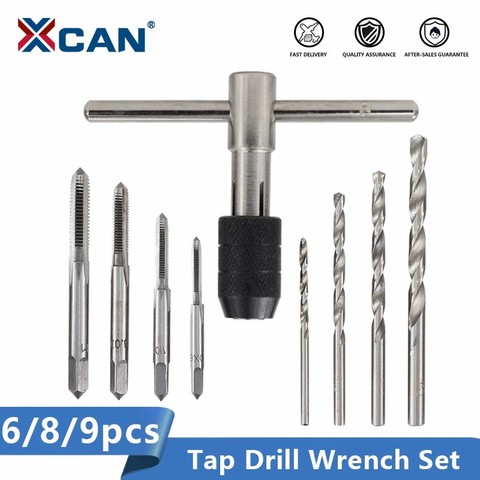 XCAN Tap Wrench Set 6/8/9pcs Hand Tapping Tool Holder Twist Drill Bit Screw Tap Drill Metalworking Threading Tool ► Photo 1/6