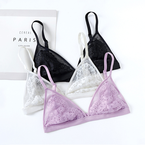 New Women's Lace Hollow Out Bra Solid Lace Bralette Sexy Breathable Comfort  Underwear Large Size Underwire Mesh Thin Unpadded - Bras - AliExpress