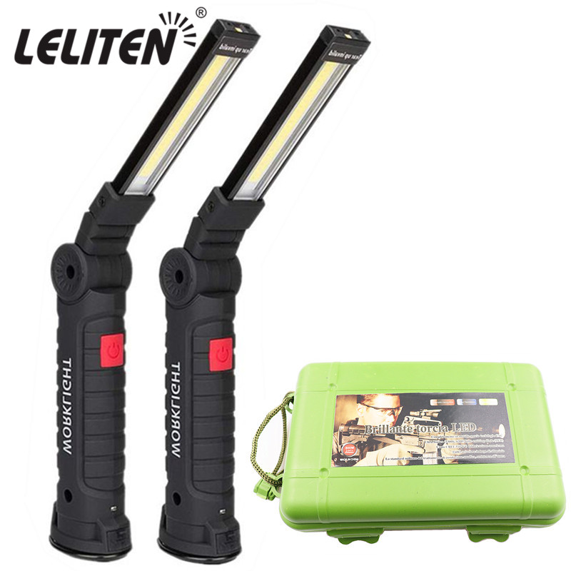 Rechargeable COB LED Work Light Lamp Flashlight Inspect Folding Torch w/Battery 