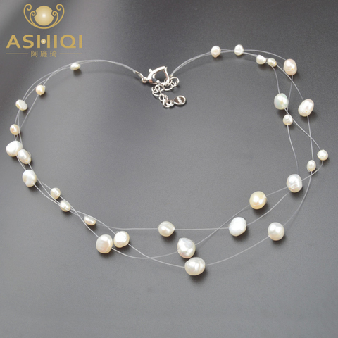 ASHIQI Multilayer Natural Baroque Pearl Choker Necklace for Women Simple Style Handmade DIY Wedding Party Jewelry gift ► Photo 1/6