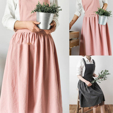 Nordic Women Lady Skirt Style Collect Waist Cute Dress Restaurant Coffee Shop Home Kitchen For Cooking Cotton Apron 3 Colour ► Photo 1/6