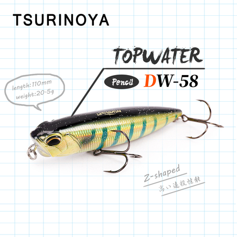 TSURINOYA DW58 Top Water Floating Stickbait 110mm 20.5g Pencil Lure Topwater Wobbler Fishing Surface Lures For Bass Trout Pike ► Photo 1/6